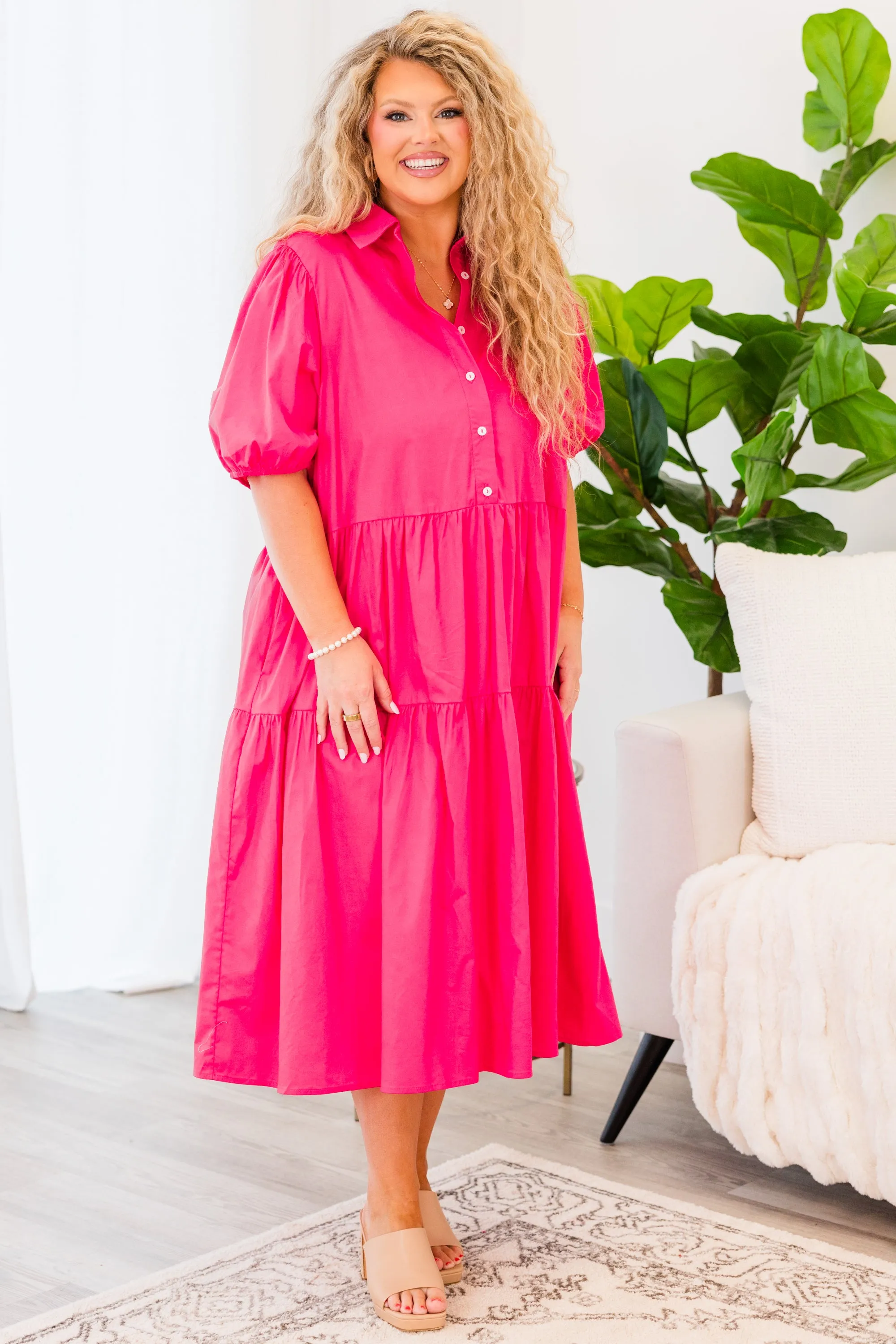 If You Dare Midi Dress, Hot Pink