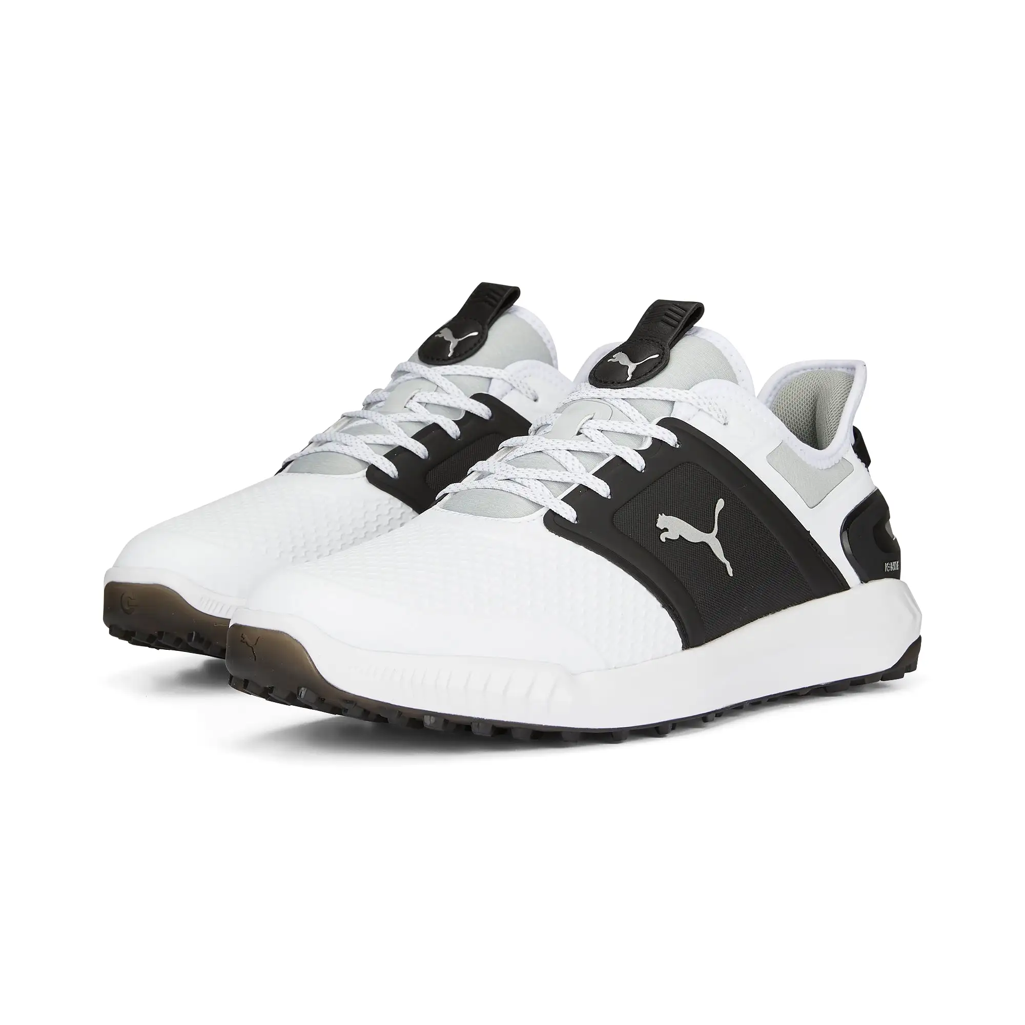 IGNITE ELEVATE Wide Spikeless Golf Shoes | Puma White / Puma Black / Metallic Silver