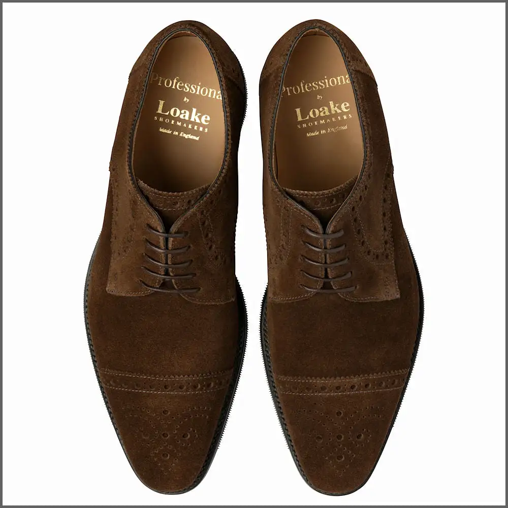 Loake Eldon Brown Suede Premium Semi-Brogue*