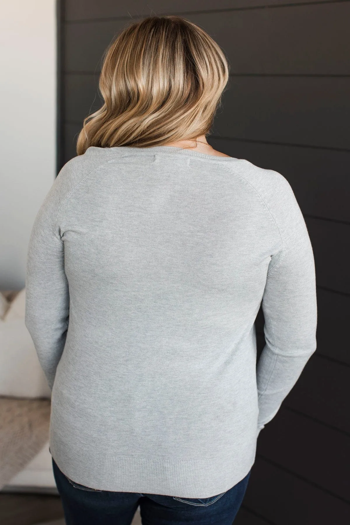 Madly In Love V-Neck Sweater- Heather Grey