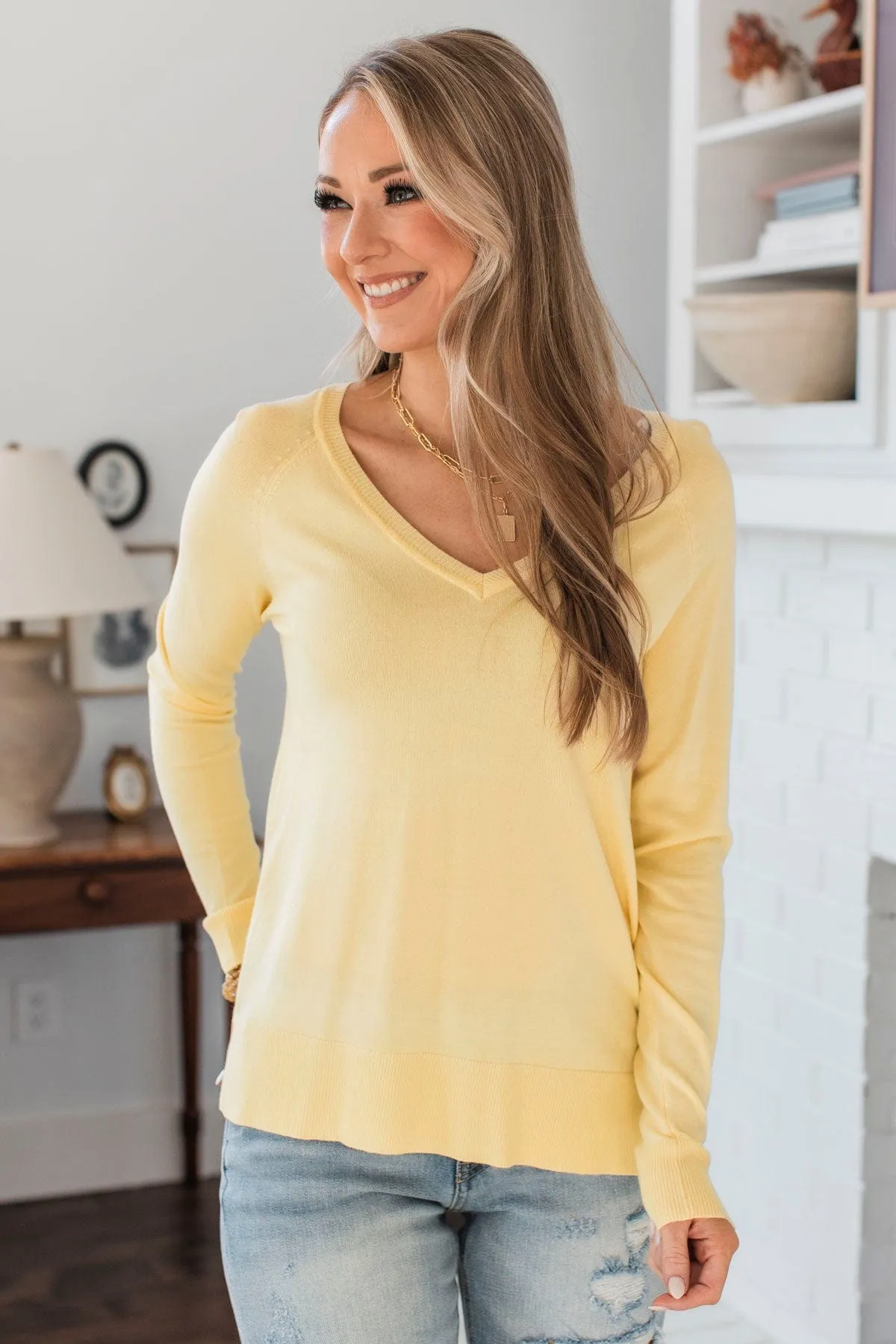 Madly In Love V-Neck Sweater- Light Yellow