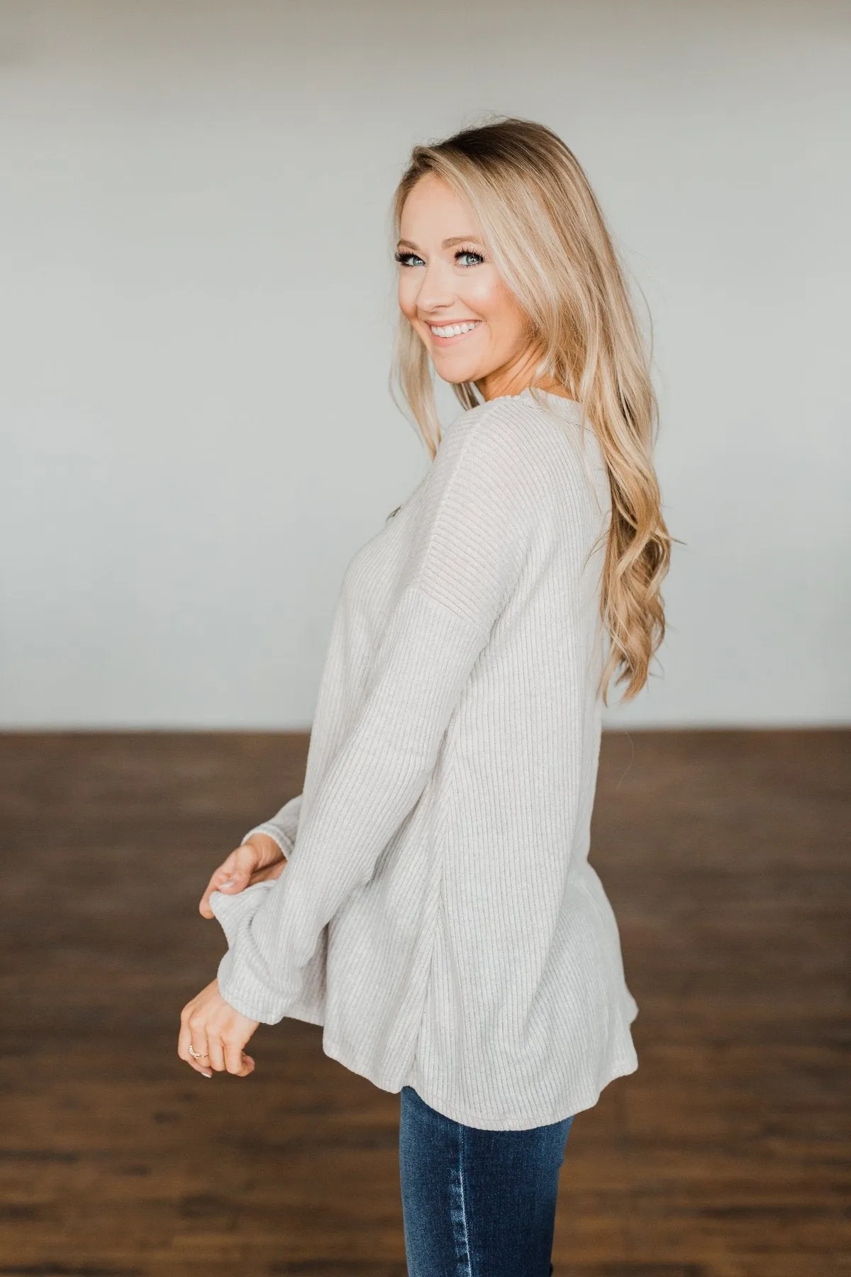 Majestic Mornings Knit V-Neck Sweater- Heather Grey