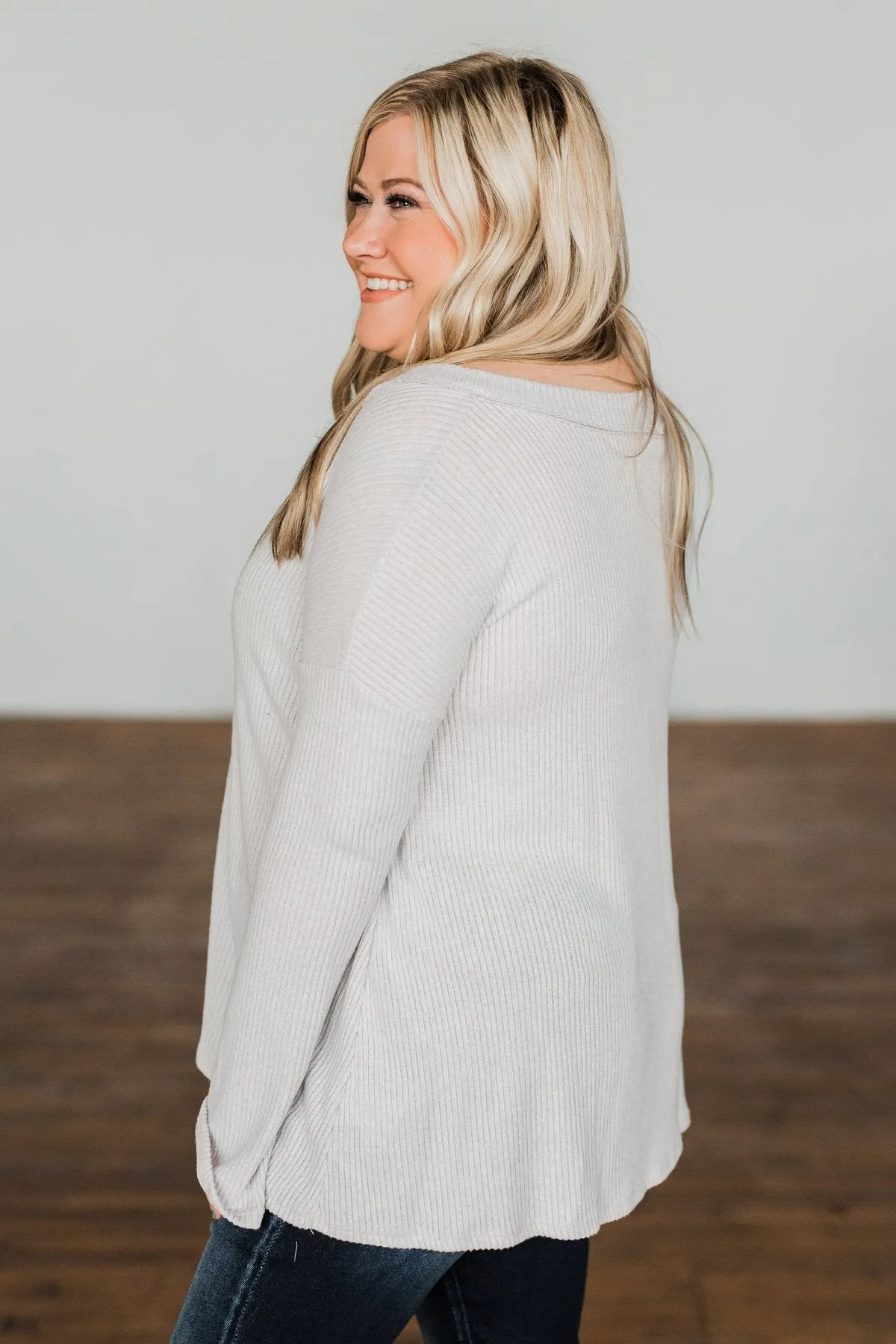 Majestic Mornings Knit V-Neck Sweater- Heather Grey