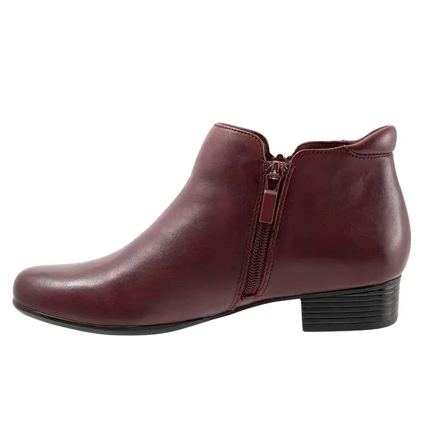 Major Dark Red Leather with Side Zip Ankle Boots