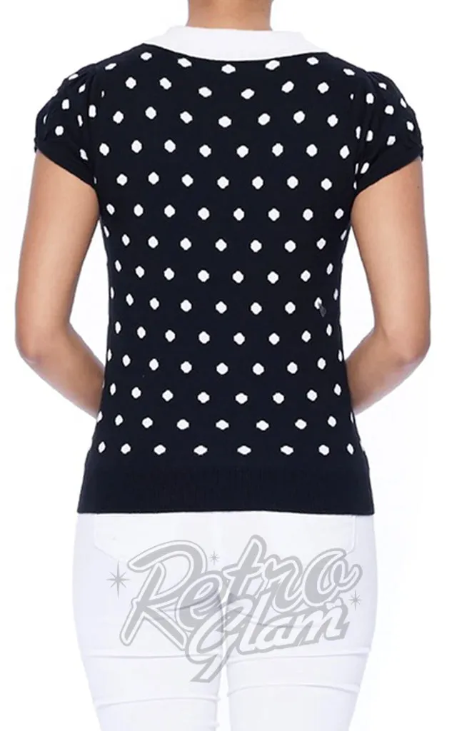 Mak Black and White Polka Dot Collared Sweater