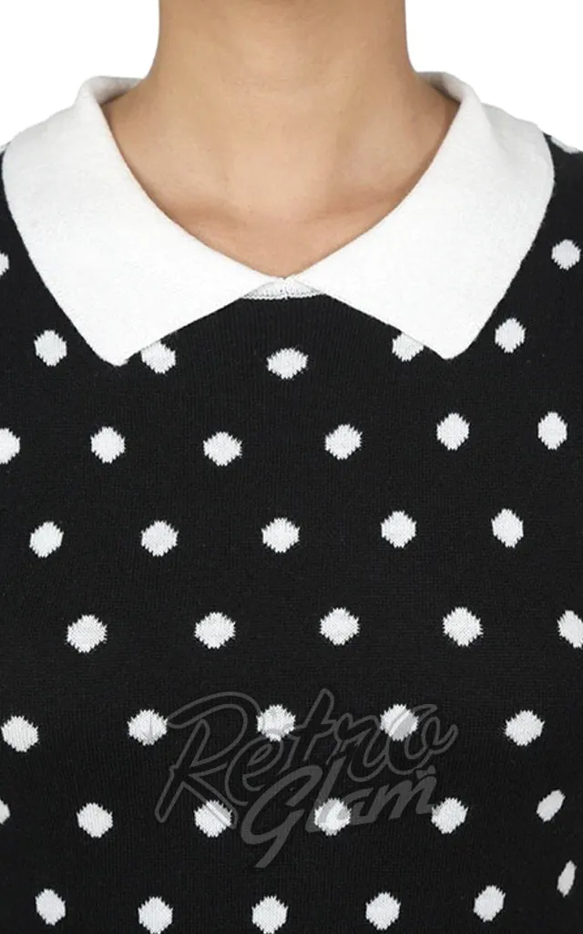 Mak Black and White Polka Dot Collared Sweater