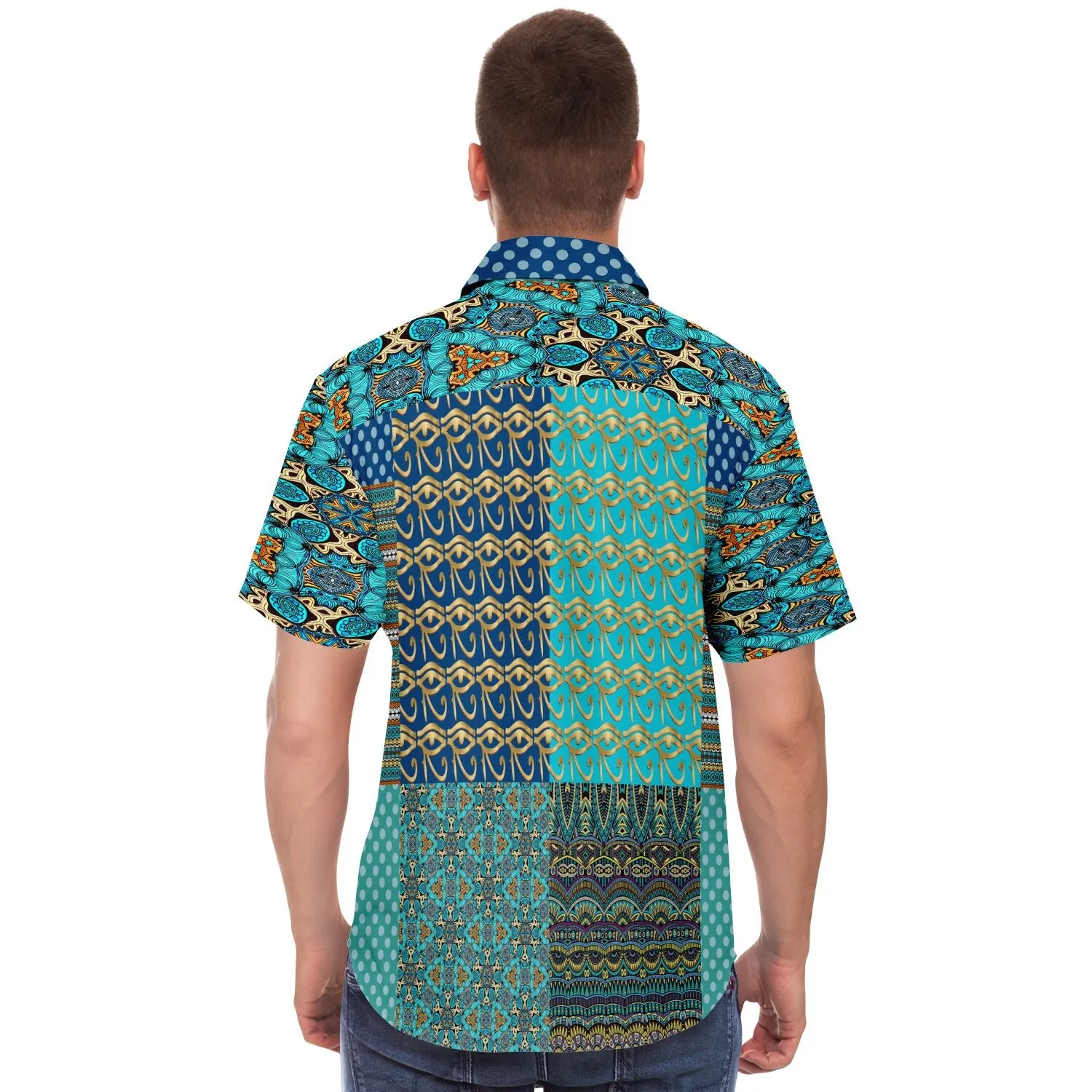 Many Blessings Horus Eye Patchwork Button Down Shirt