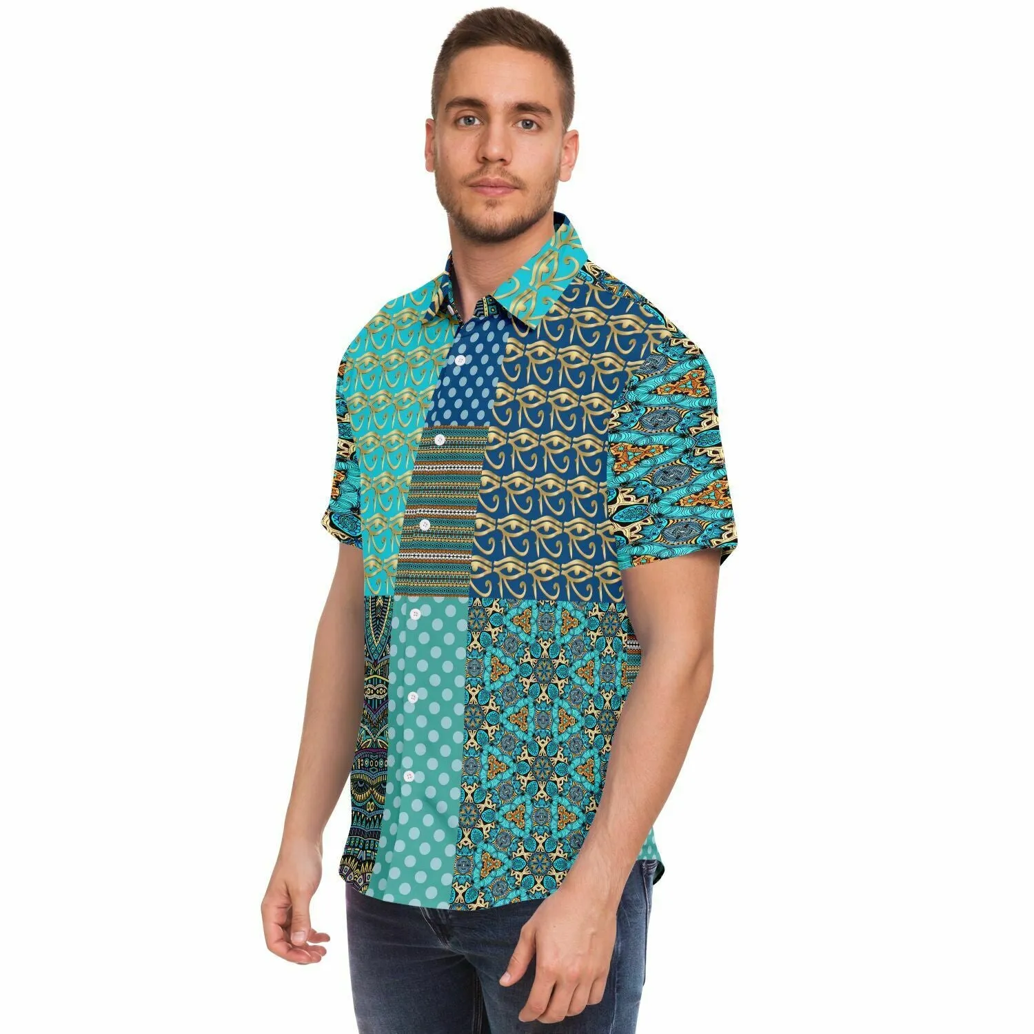 Many Blessings Horus Eye Patchwork Button Down Shirt