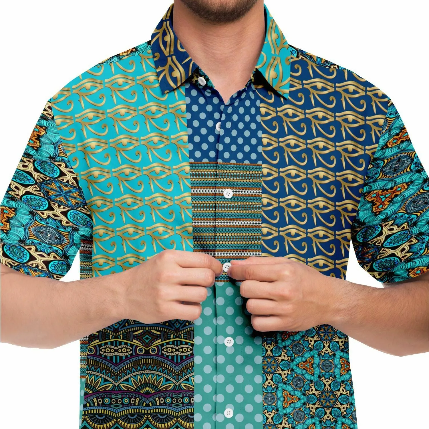 Many Blessings Horus Eye Patchwork Button Down Shirt