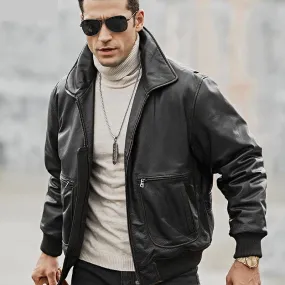 Men's Genuine Cowhide Leather Winter Warm Air Force Bomber Jacket