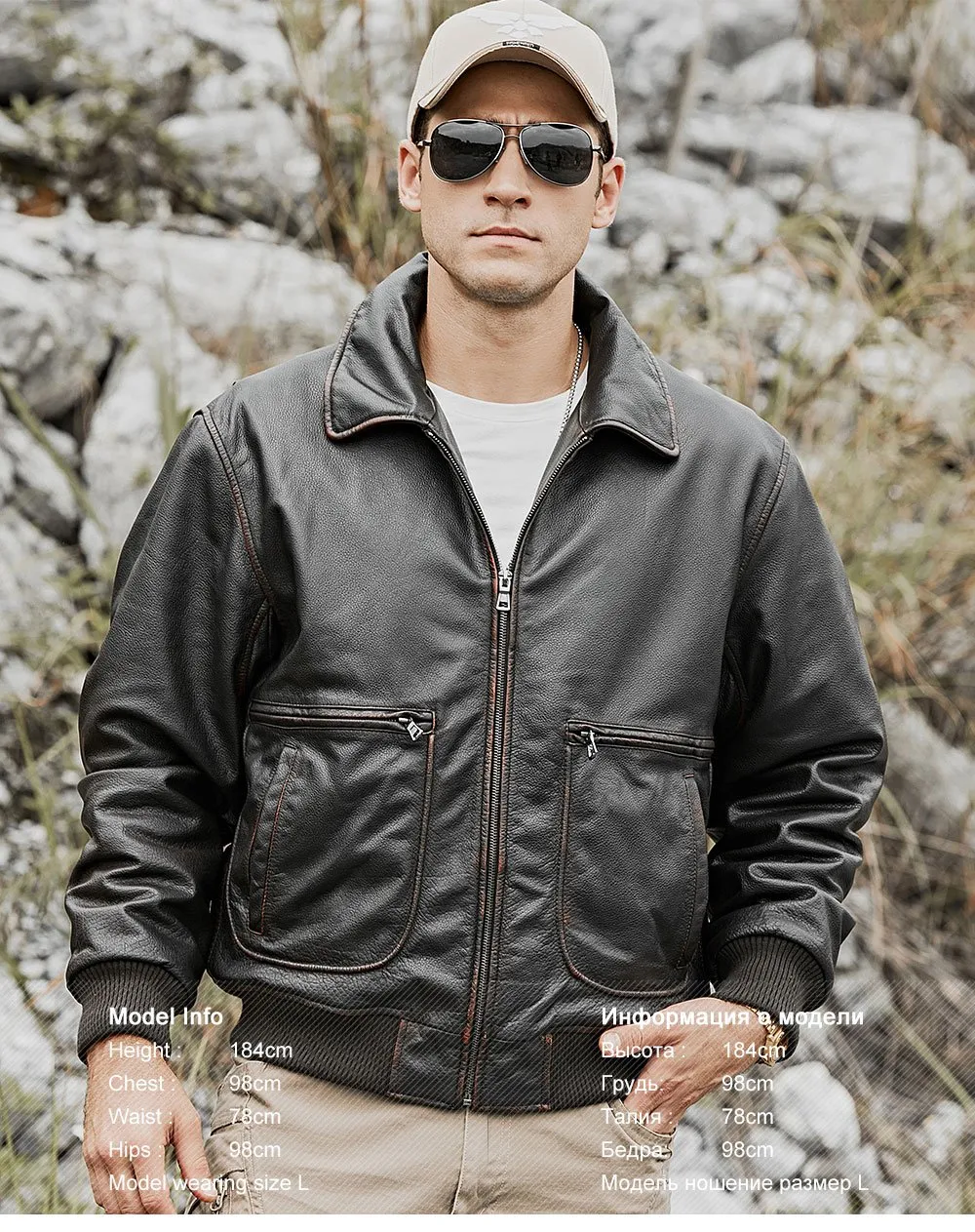 Men's Genuine Cowhide Leather Winter Warm Air Force Bomber Jacket