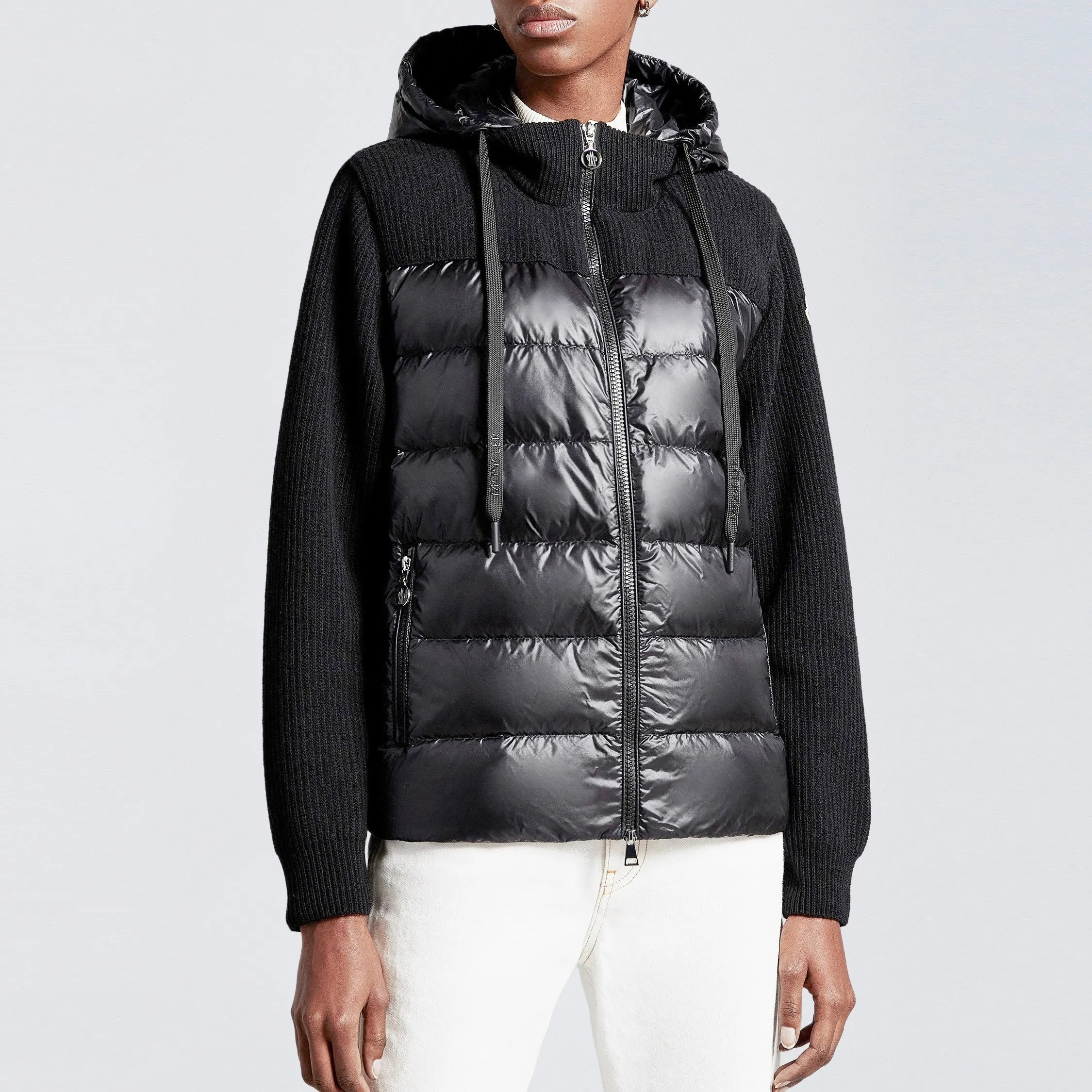 MONCLER  |Padded Wool Knit Jacket Cardigan Down Quilt Detach Hood M-L