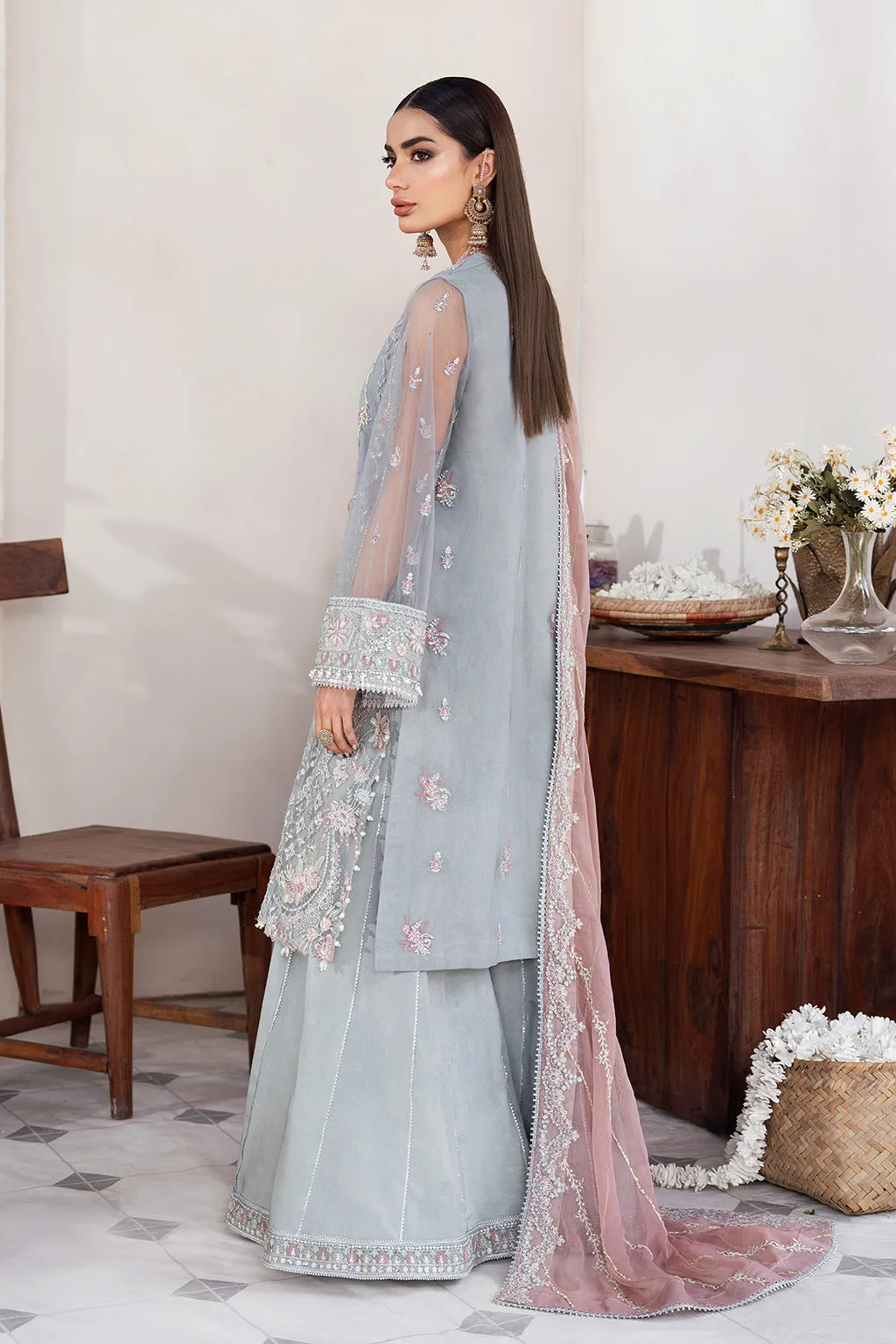 Nazneen by Avyana Embroidered Net Unstitched 4Pc Suit - Mahtaab