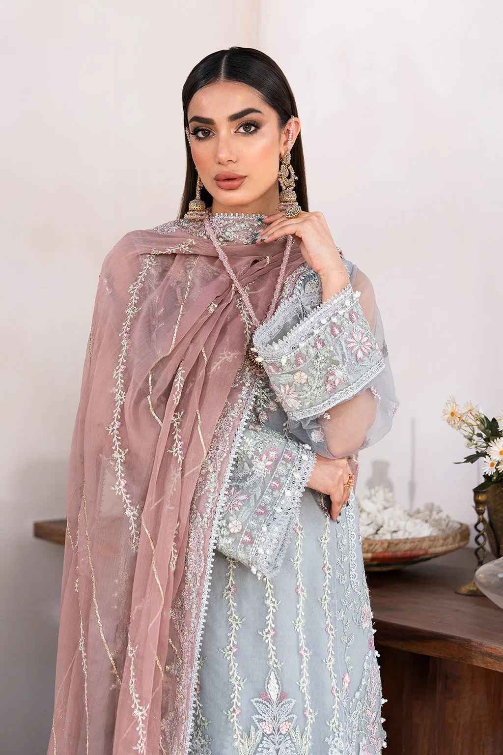 Nazneen by Avyana Embroidered Net Unstitched 4Pc Suit - Mahtaab