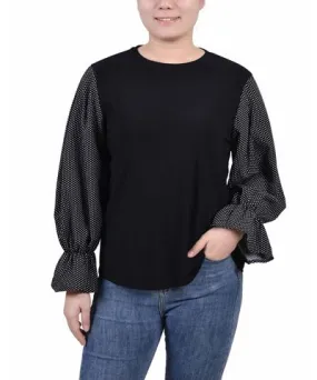 NY Collection Petites Womens Bell Sleeves Work Pullover Top