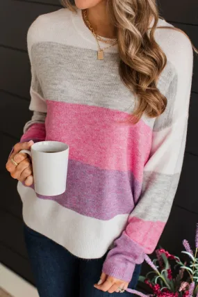 Only For Today Color Block Sweater- Grey & Pink