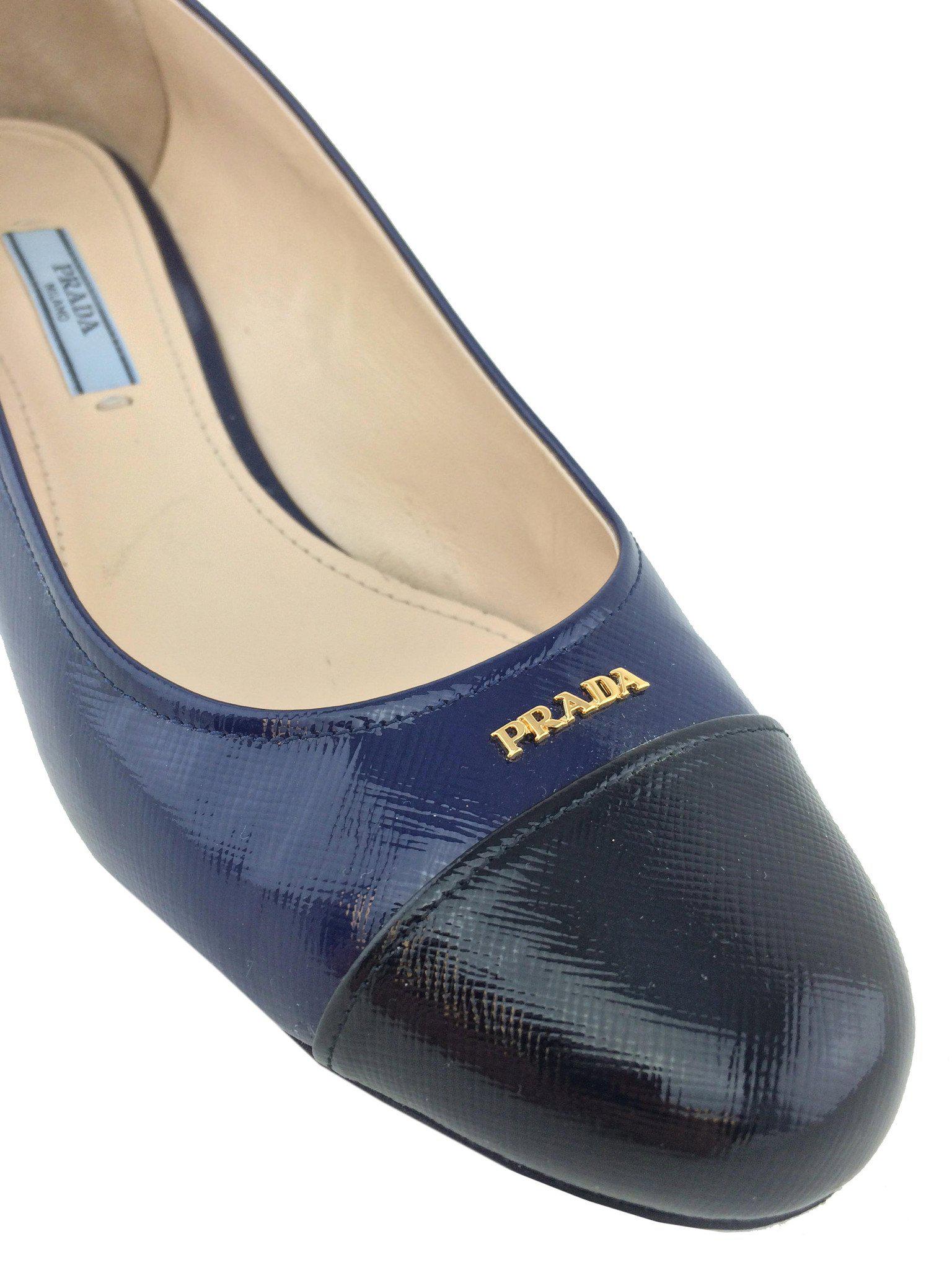 Prada Vernice Saffiano Cap Toe Pumps Size 9 | IT39