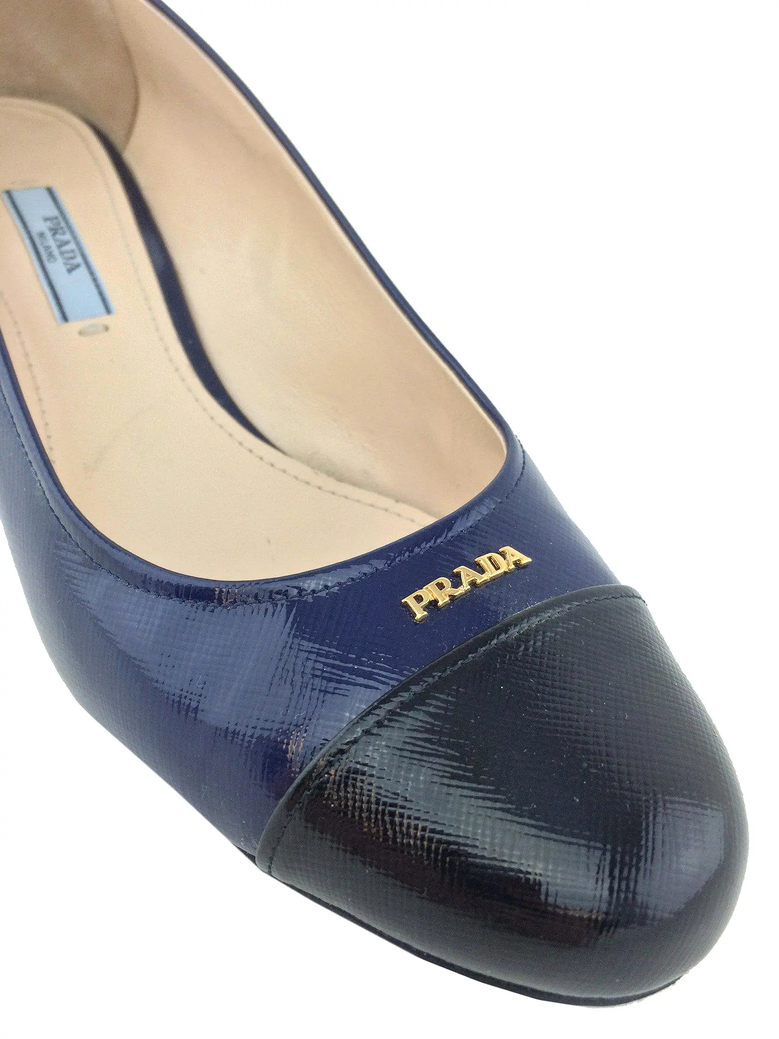 Prada Vernice Saffiano Cap Toe Pumps Size 9 | IT39