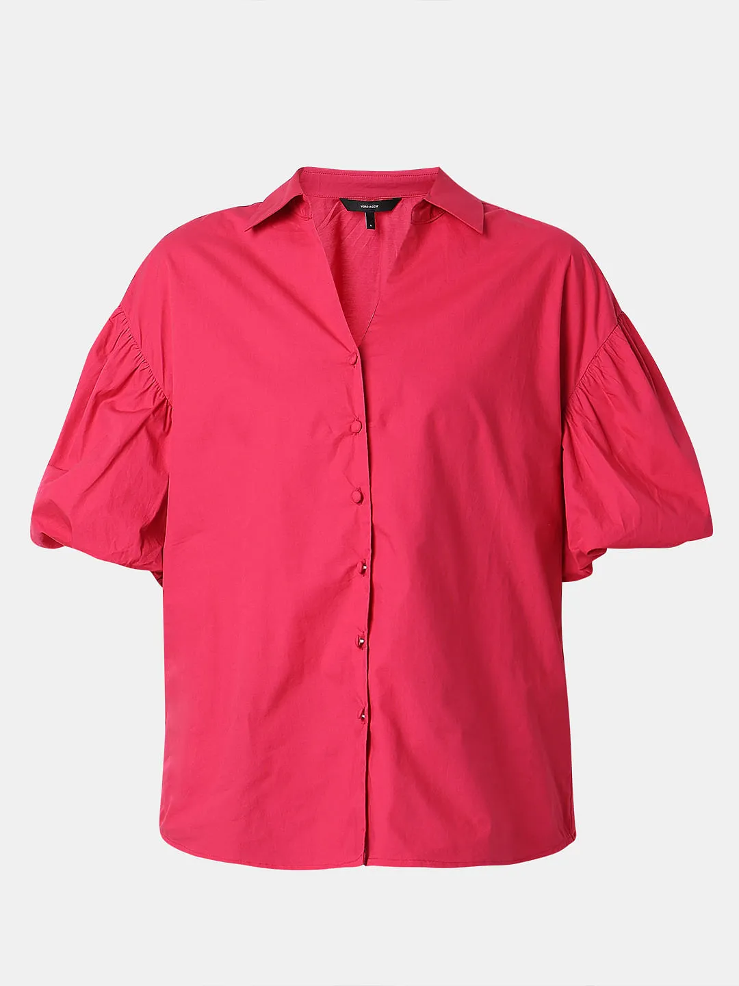 Red Puff Sleeves Cotton Shirt