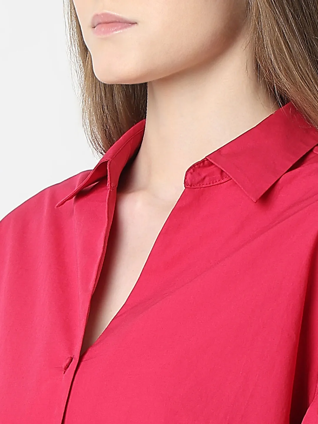 Red Puff Sleeves Cotton Shirt