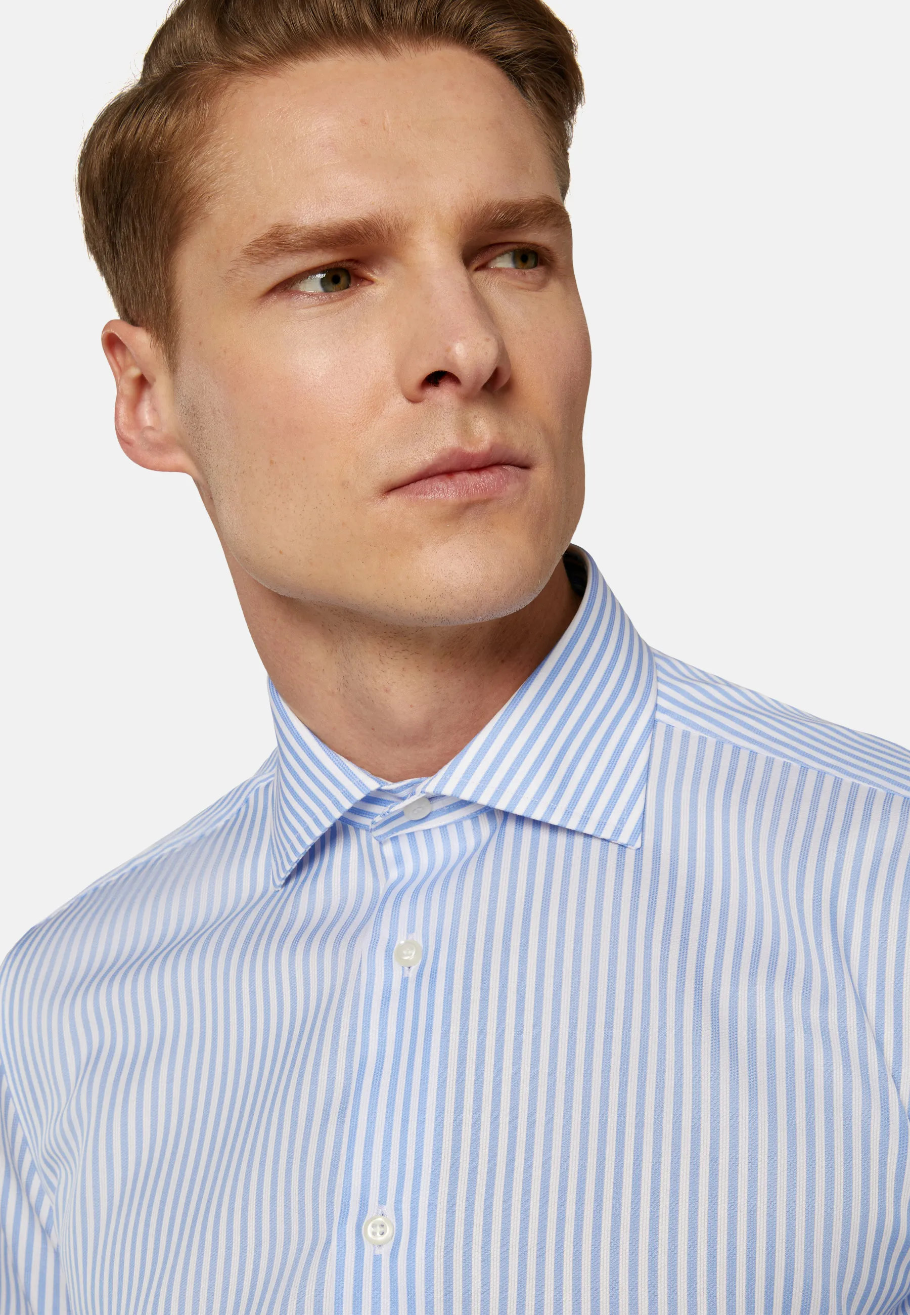 Regular Fit Sky Blue Striped Dobby Cotton Shirt