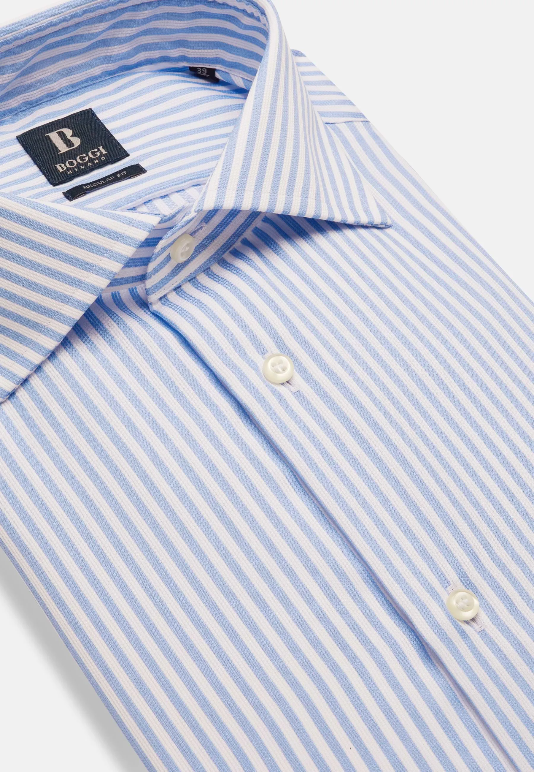 Regular Fit Sky Blue Striped Dobby Cotton Shirt