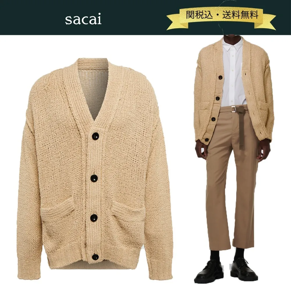 sacai  |Plain Cotton Oversized Designers Cardigans