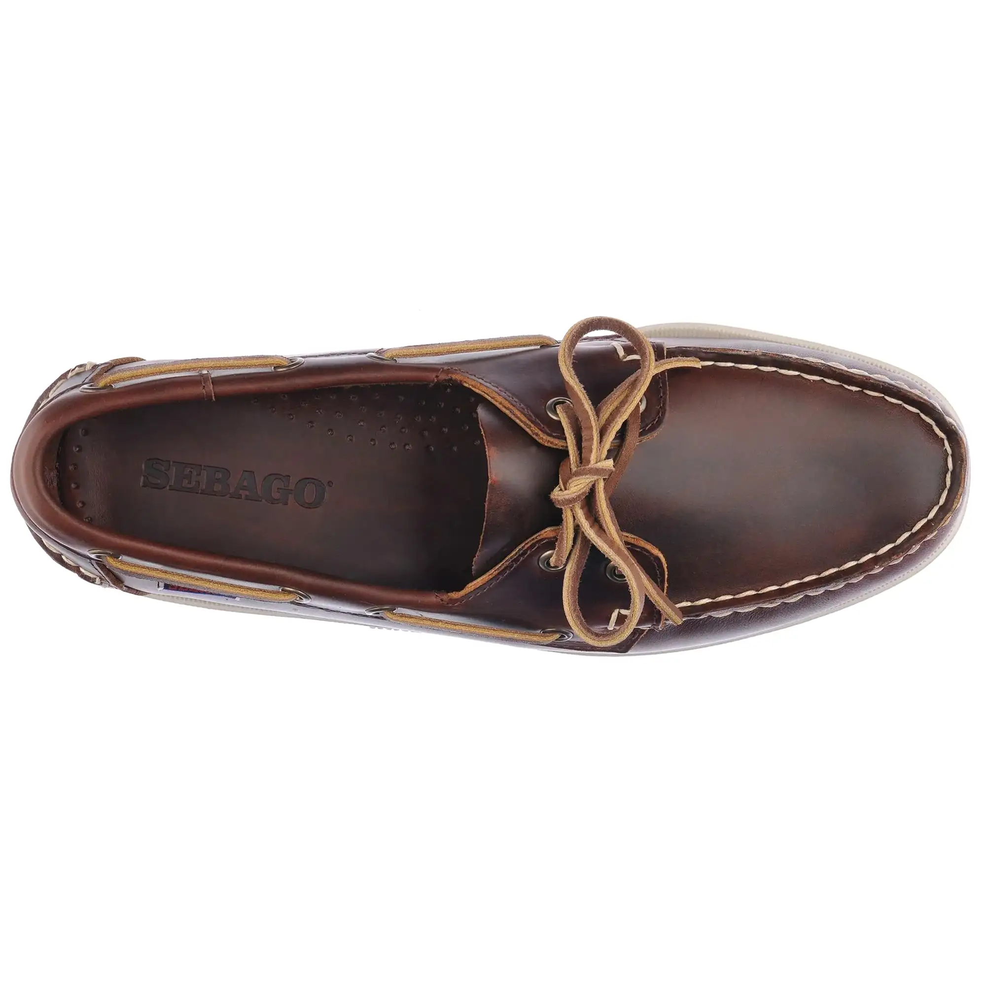 Sebago Docksides Portland Waxed Leather Boat Shoes - Brown / White