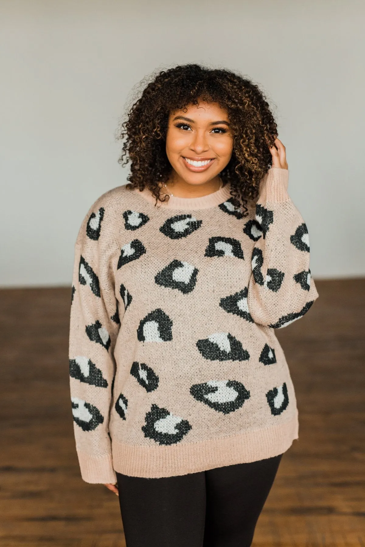 Simply Sublime Leopard Sweater- Taupe, Black, Off White