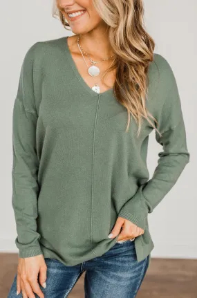 The Best Part V-Neck Sweater- Dusty Jade