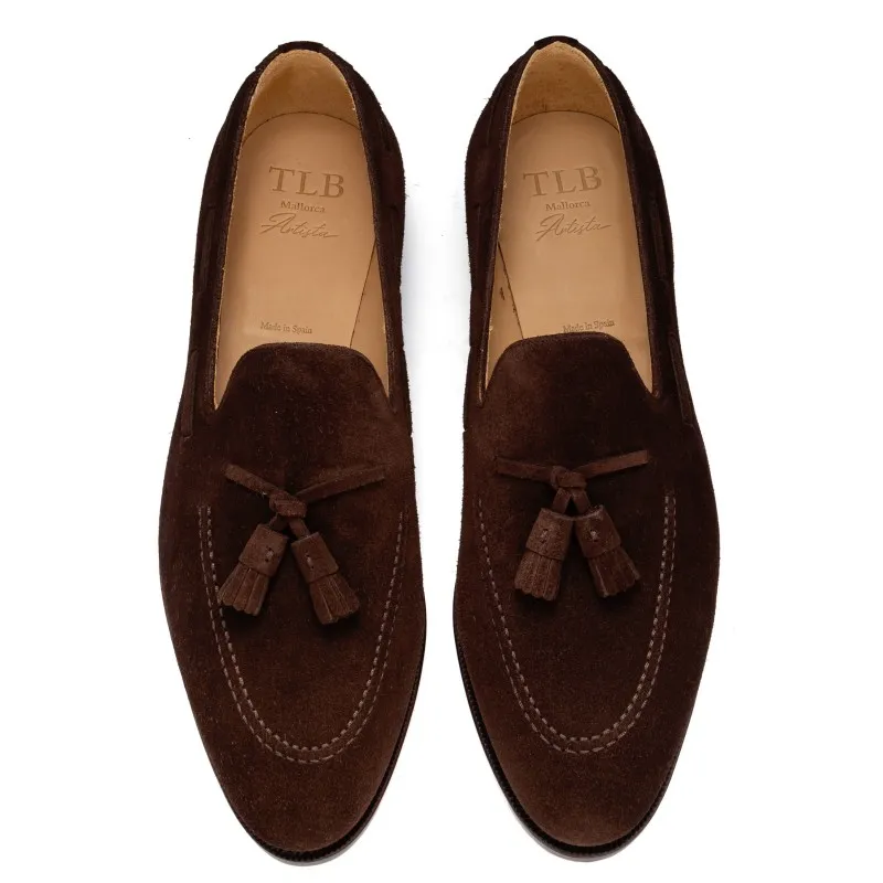 TLB Artista Tassel Loafer Dark Brown Suede