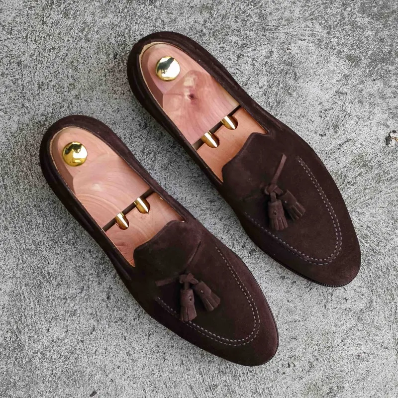 TLB Artista Tassel Loafer Dark Brown Suede