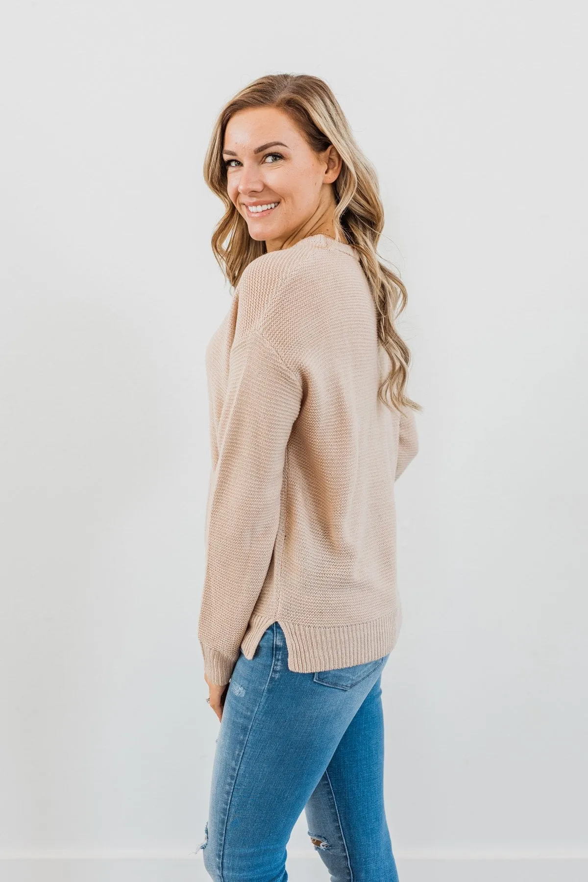 Today Is The Day Knit Sweater- Light Taupe