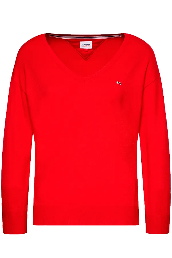 Tommy Hilfiger Women V-Neck Knit Sweater Red