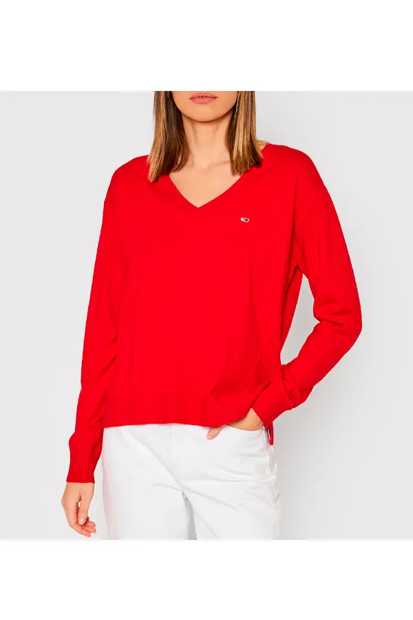 Tommy Hilfiger Women V-Neck Knit Sweater Red