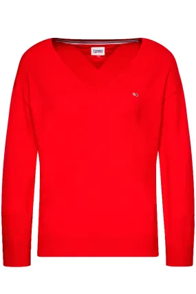 Tommy Hilfiger Women V-Neck Knit Sweater Red