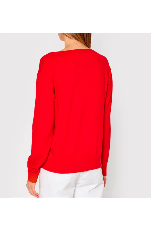 Tommy Hilfiger Women V-Neck Knit Sweater Red