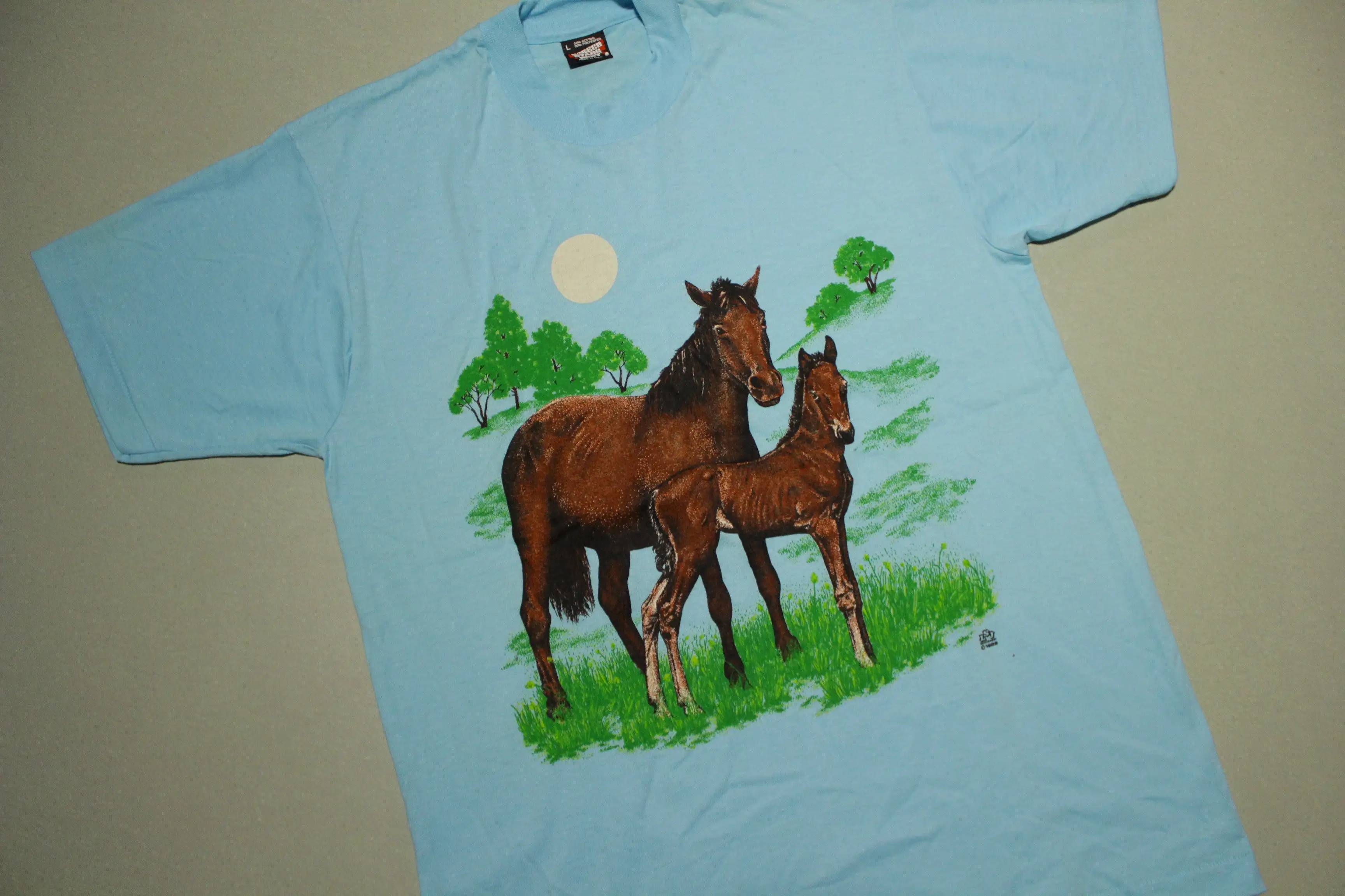 Two Horse Sun LSJ Sportswear 1989 Vintage 80's Screen Stars USA Single Stitch T-Shirt