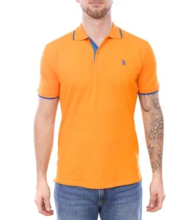 U.S. POLO ASSN. Men's polo shirt, basic shirt, cotton shirt, short-sleeved shirt, 197 63899 52520 315 orange/light blue