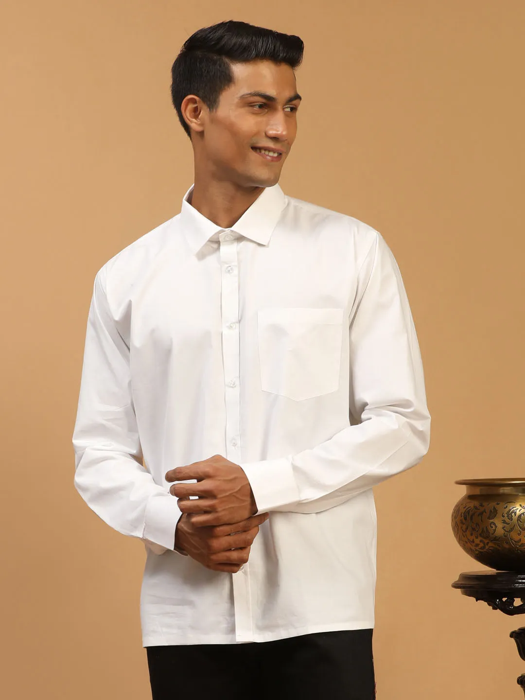 VASTRAMAY Men's White Color Cotton Shirt