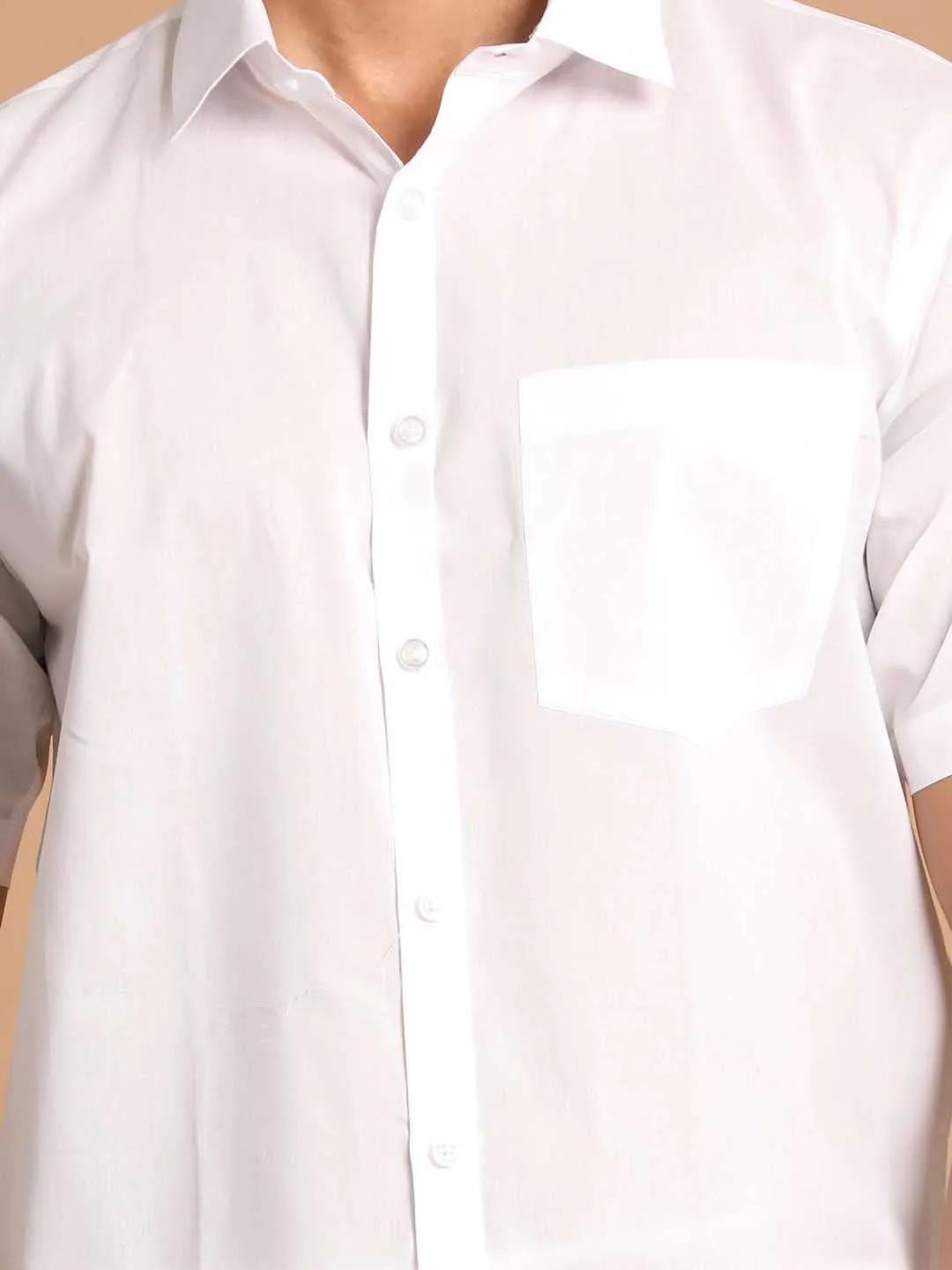 VASTRAMAY Men's White Color Cotton Shirt