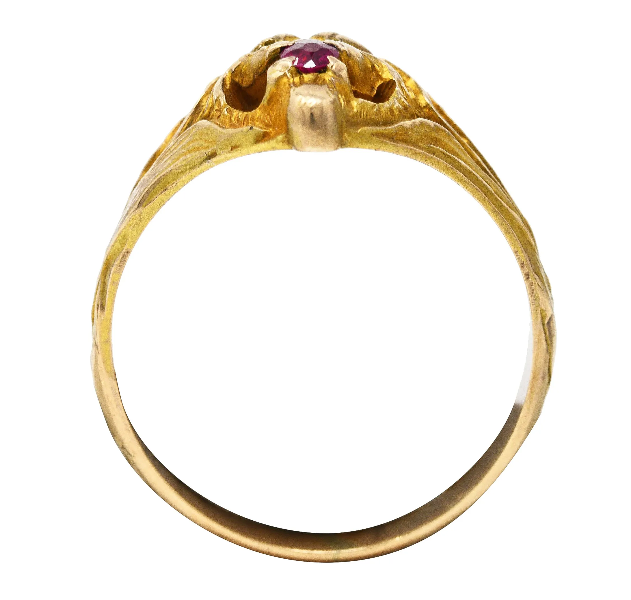 Victorian Emerald Ruby 14 Karat Yellow Gold Lion Grotesque Antique Ring