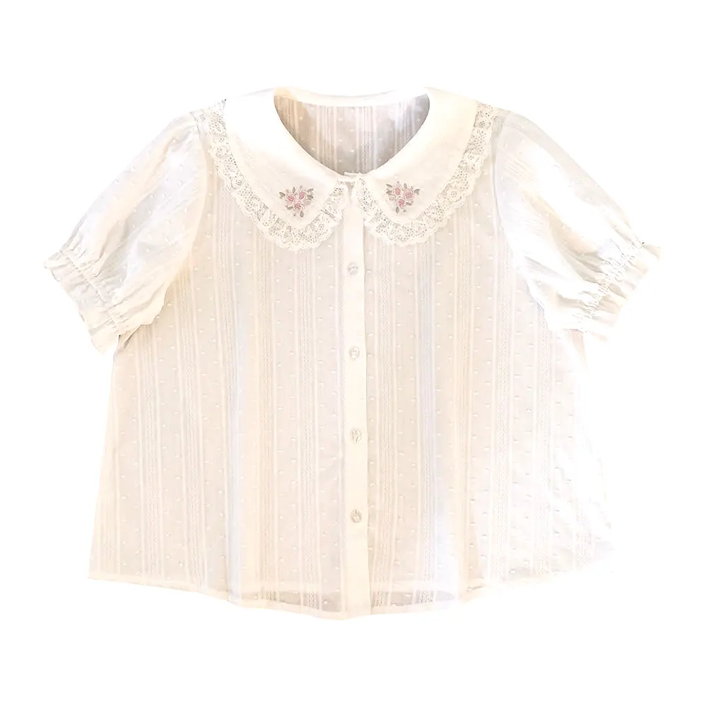 Vintage girl Rose Embroidery Lace cotton baby collar shirt BY9052