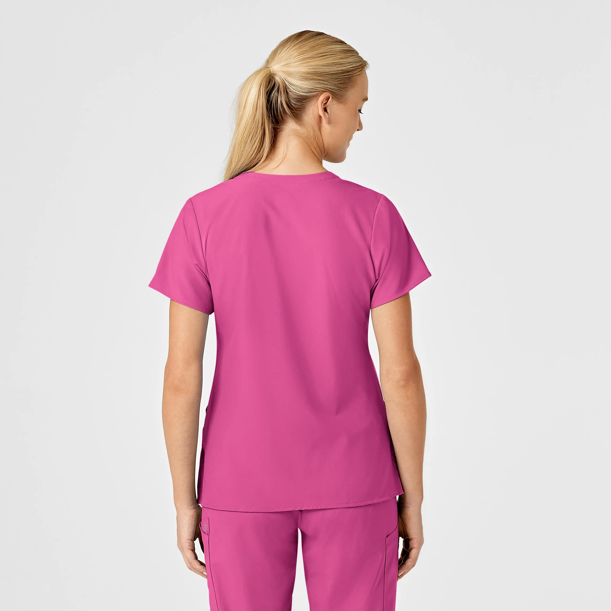 W123 Women's Stylized V-Neck Scrub Top - Hot Pink