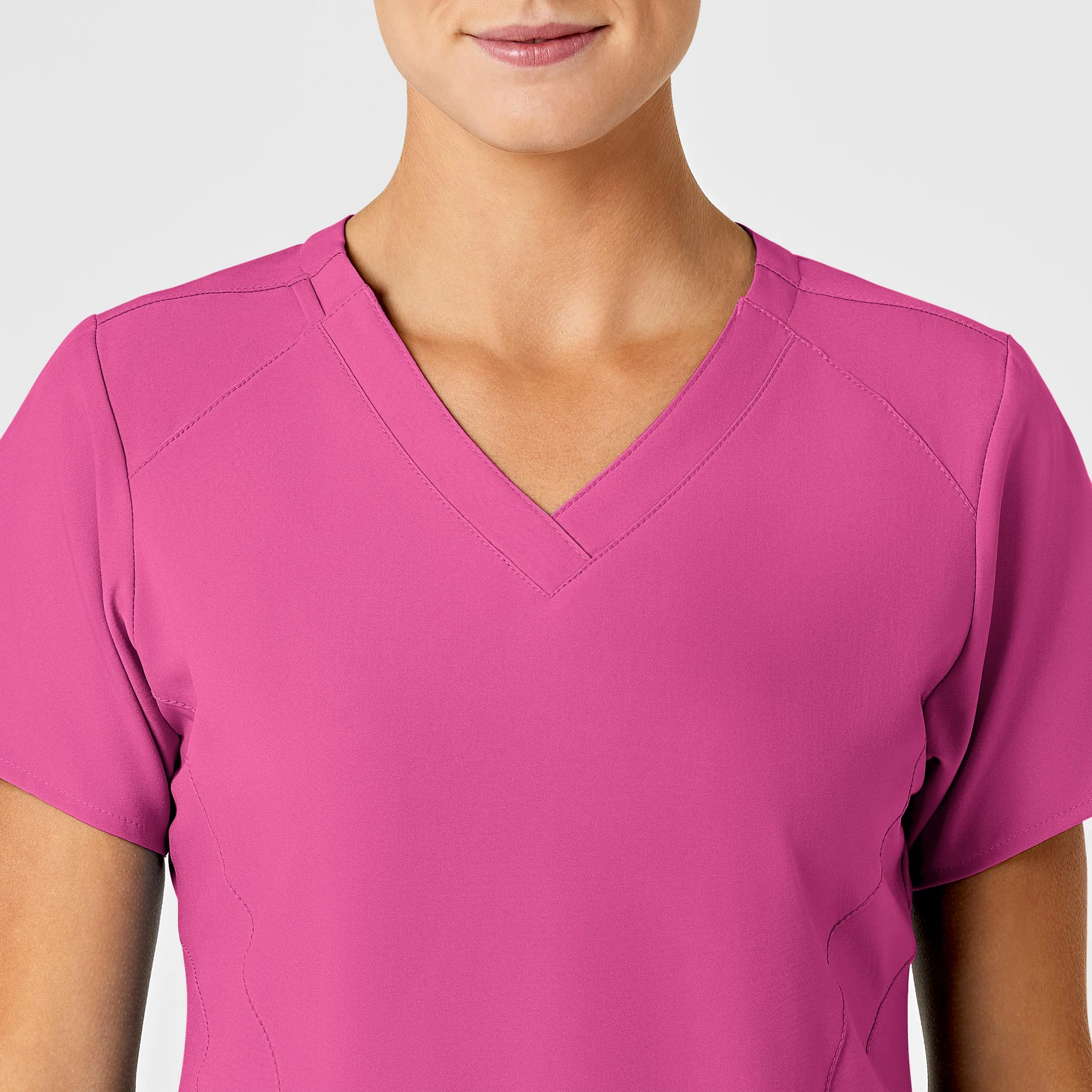 W123 Women's Stylized V-Neck Scrub Top - Hot Pink