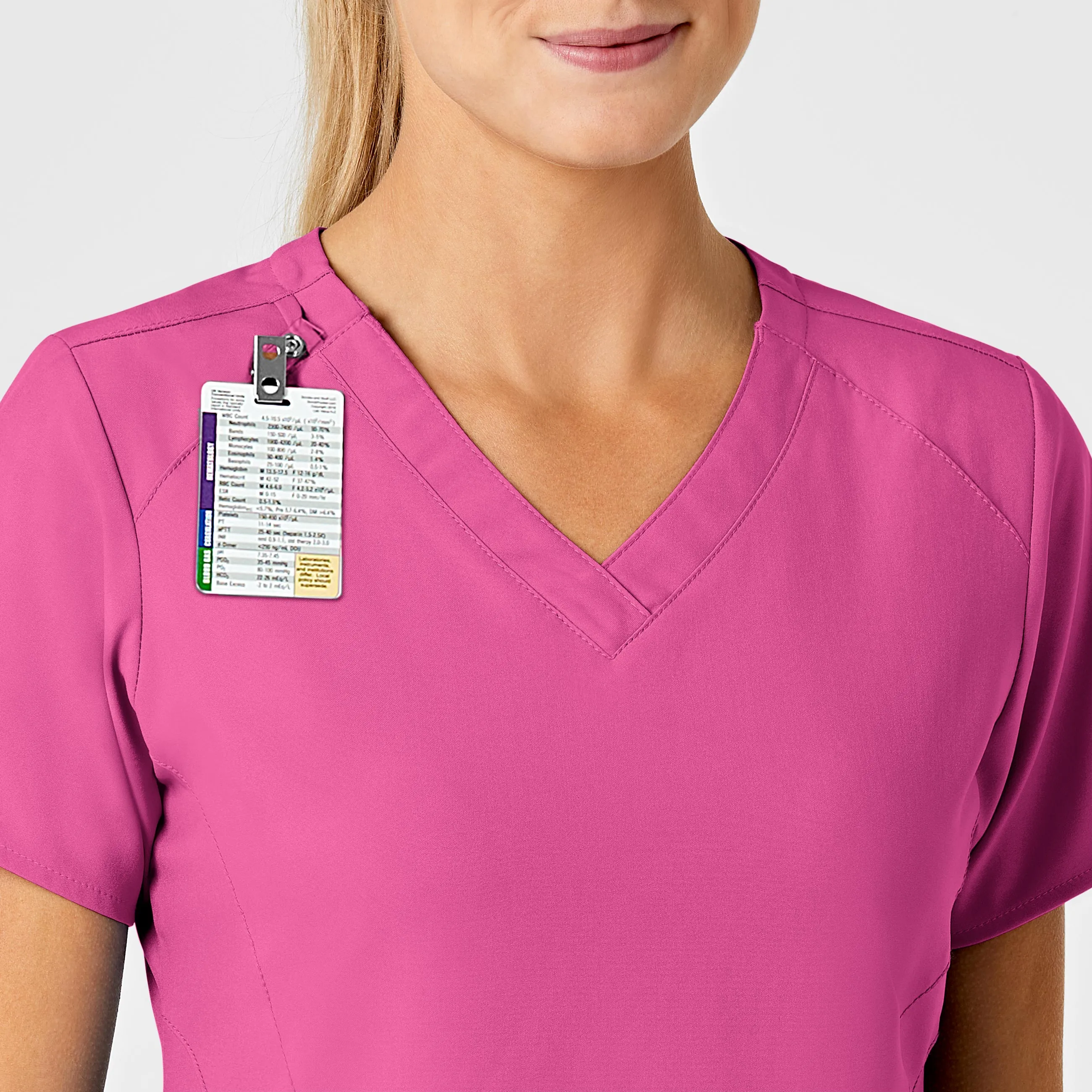 W123 Women's Stylized V-Neck Scrub Top - Hot Pink