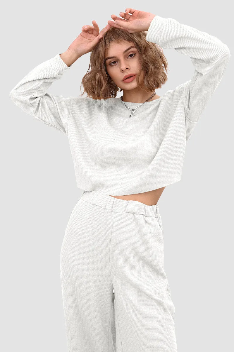 Waffle Solid Pullover Top & Knit Wide Pants