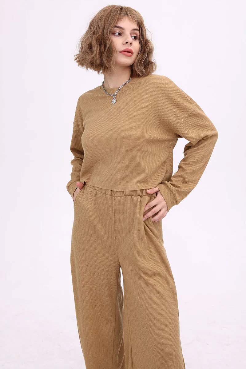 Waffle Solid Pullover Top & Knit Wide Pants