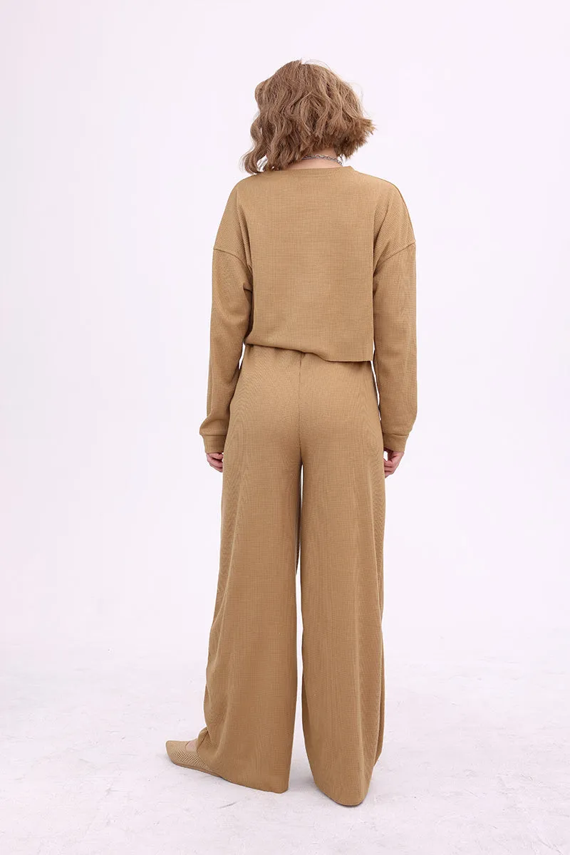 Waffle Solid Pullover Top & Knit Wide Pants