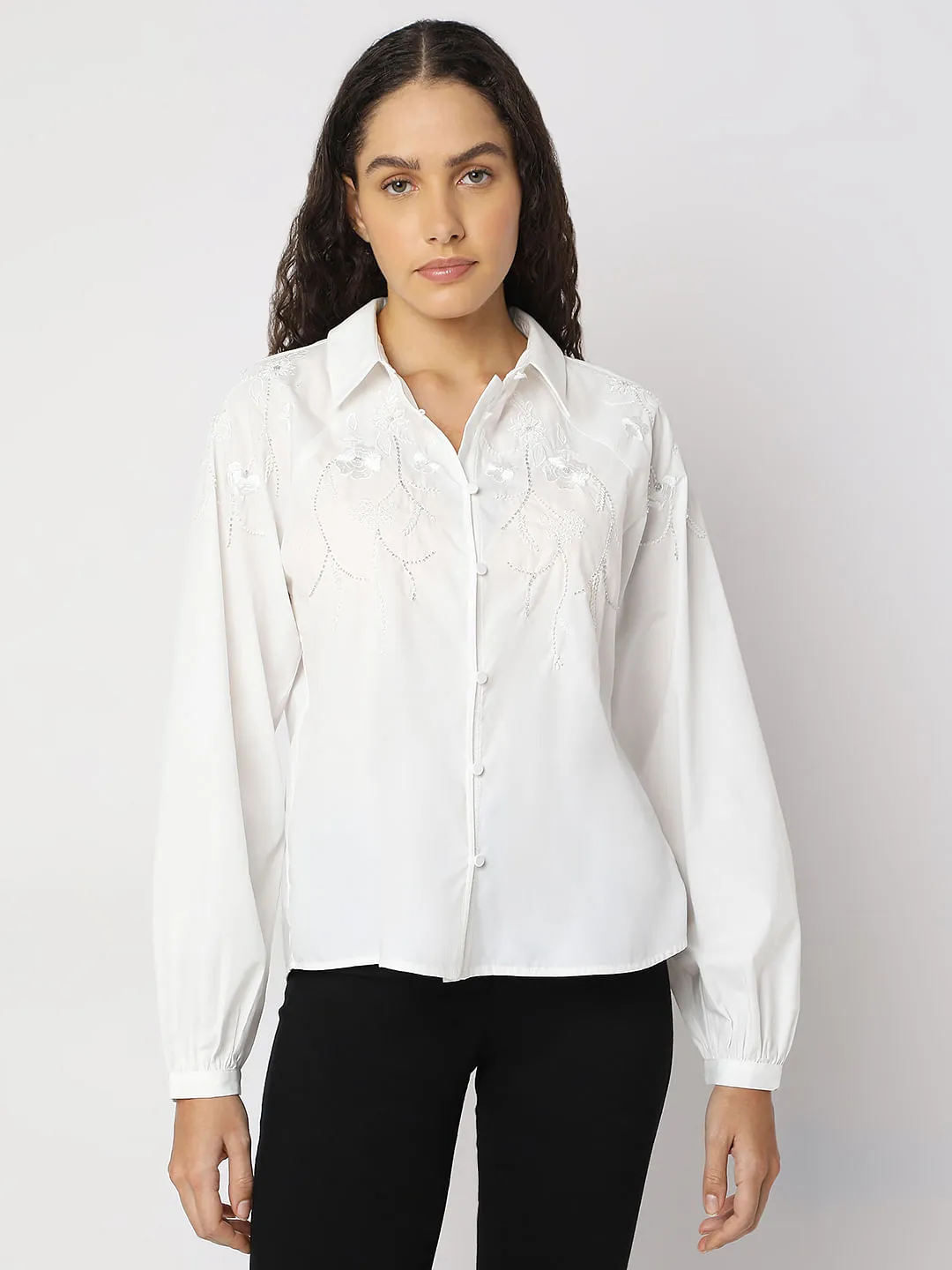 White Embroidered Cotton Shirt